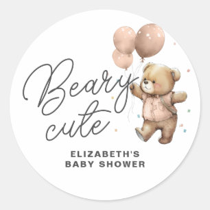 Pegatina Redonda Fiesta de Baby Shower Dulce Osito de Peluche