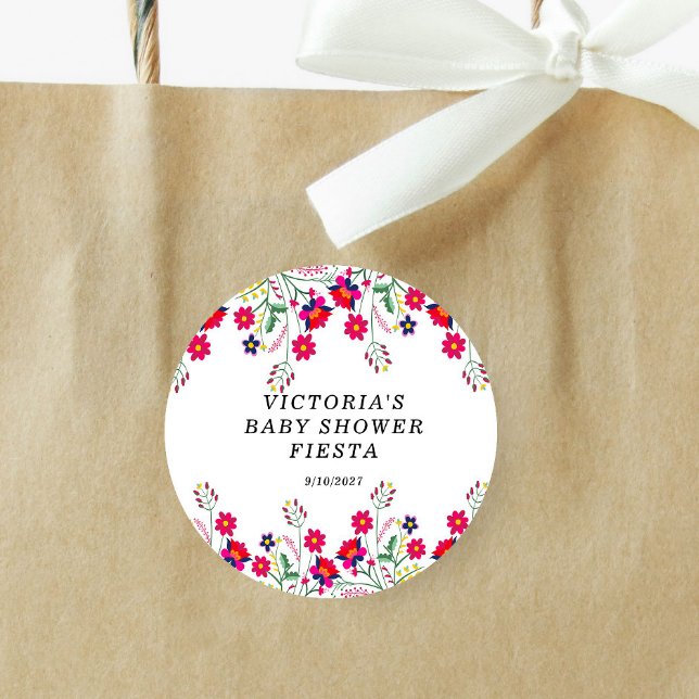 Pegatina Redonda Fiesta de Baby Shower Flores Mexicanas (Subido por el creador)