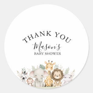 Pegatina Redonda Fiesta de Baby Shower Minimalista de Animales de B