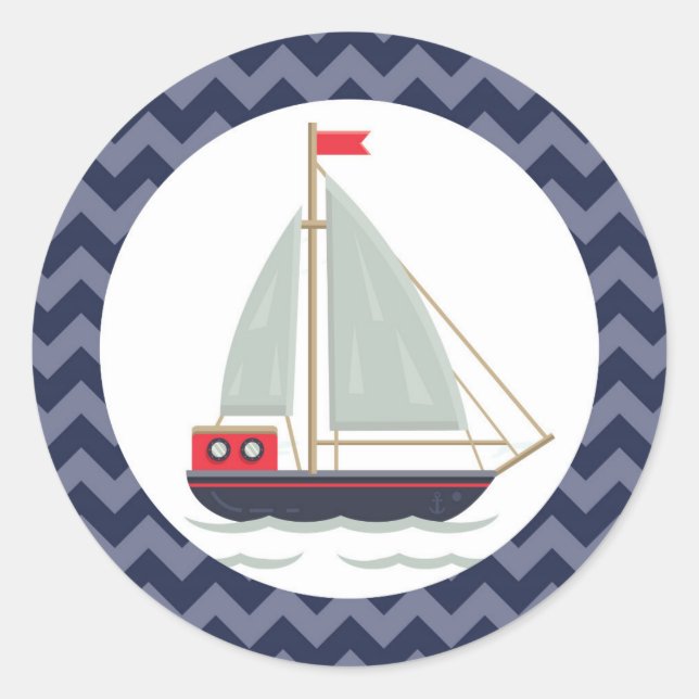 Pegatina Redonda Fiesta de Baby Shower Nautical Sailboat (Anverso)