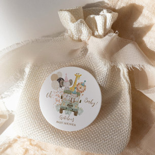 Pegatina Redonda Fiesta de Baby Shower Safari Camioneta Jungle Boho