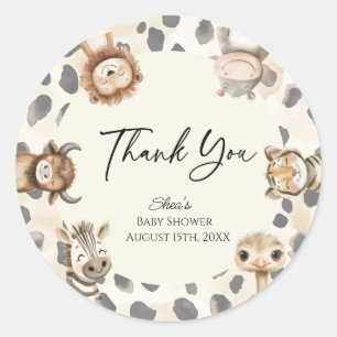 Pegatina Redonda Fiesta de Baby Shower Wild One Safari