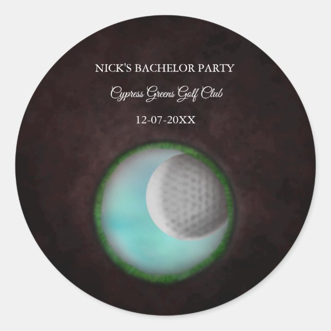 Pegatina Redonda Fiesta de Bachelor de Golf - Viaje de golf Clásico (Anverso)