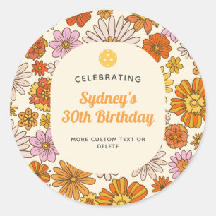 Pegatina Redonda Fiesta de baloncesto con patrón floral retro Hippi