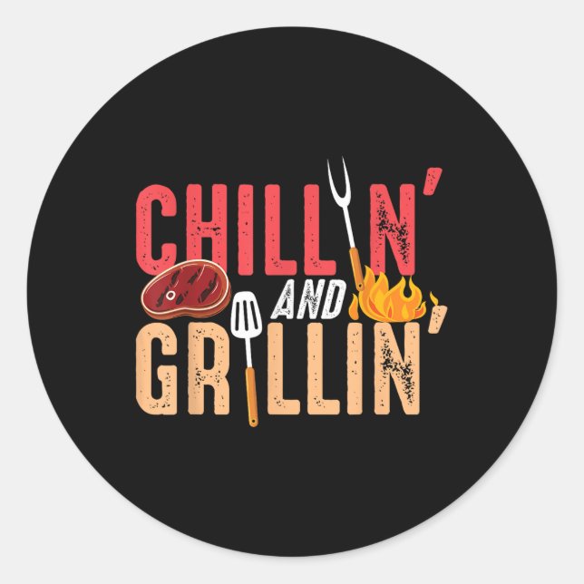 Pegatina Redonda Fiesta De Barbacoa Chillin Y Grillin (Anverso)