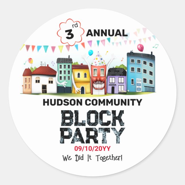 Pegatina Redonda Fiesta de barrio (Anverso)