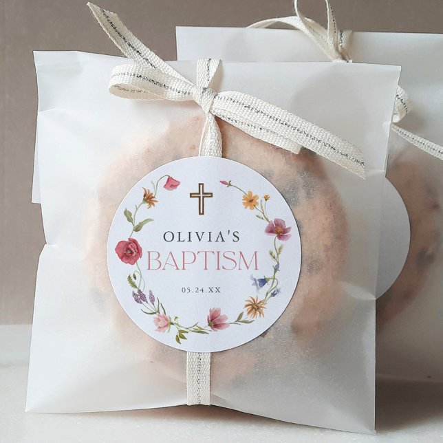 Pegatina Redonda Fiesta de bautismo Chica floral de primavera de fl (Subido por el creador)