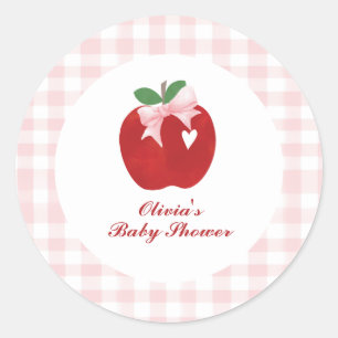 Pegatina Redonda Fiesta de bebé Coquette Apple Pink Bow