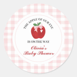 Pegatina Redonda Fiesta de bebé Coquette Apple Pink Bow preppy
