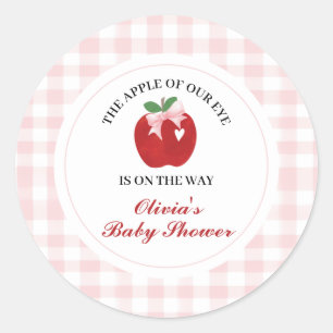Pegatina Redonda Fiesta de bebé Coquette Apple Pink Bow preppy