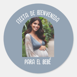 Pegatina Redonda Fiesta De Bienvenida Para El Bebé Con Foto