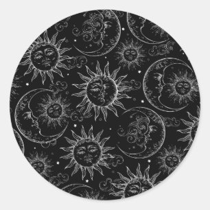 Pegatina Redonda Fiesta de Black Magic Vintage Celestial Sun Moon S