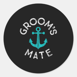 Pegatina Redonda Fiesta de Boda Nautical Groomsmen Grooms Mate