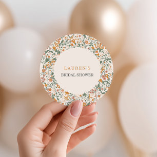 Pegatina Redonda Fiesta de Boda Peach Sage
