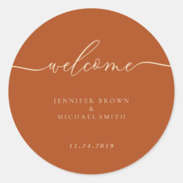 Pegatina Redonda Fiesta de bodas de Terracotta de bienvenida
