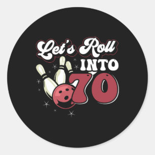 Pegatina Redonda Fiesta de boliche acudiendo a 70 Bowling cumpleaño