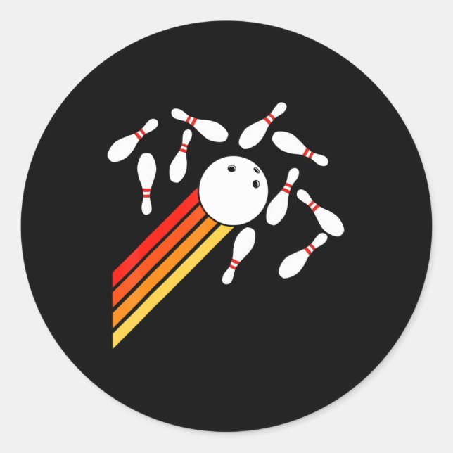 Pegatina Redonda fiesta de bolos retro Bowling Fun Bowling (Anverso)