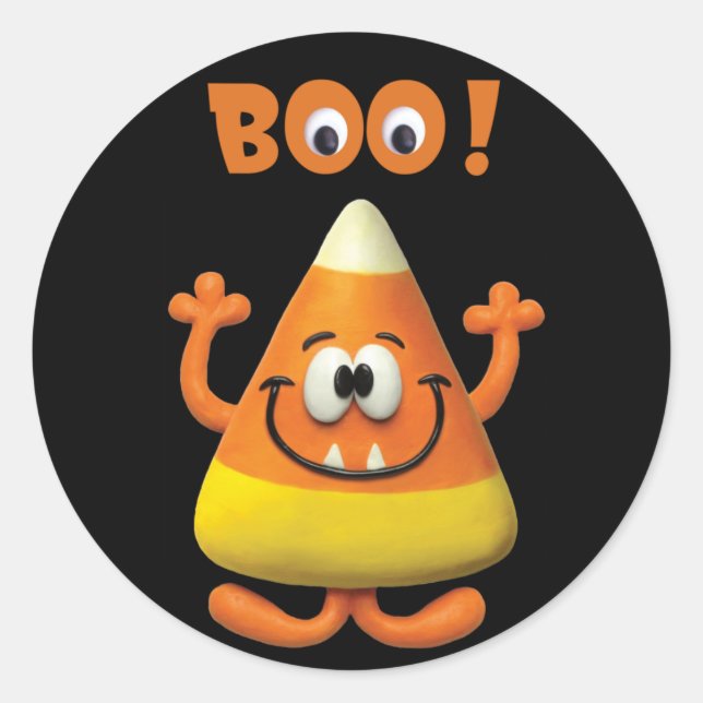 Pegatina Redonda Fiesta de Boo Candy Corn Halloween (Anverso)