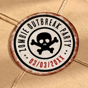 Pegatina Redonda Fiesta de brote de zombis con calavera