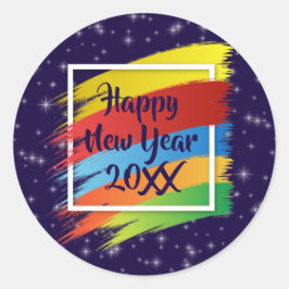 Pegatina Redonda Fiesta de Brush Strokes Happy New Year 20xx
