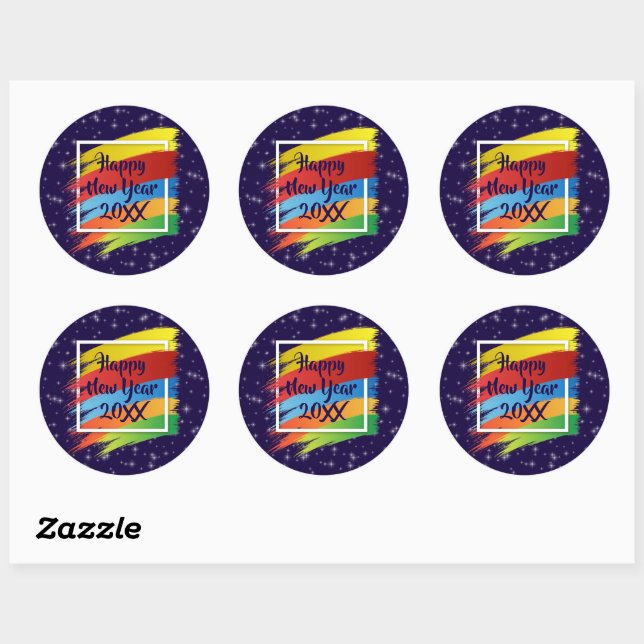 Pegatina Redonda Fiesta de Brush Strokes Happy New Year 20xx (Hoja)