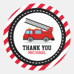 Pegatina Redonda Fiesta De Camiones Con Motor De Fuego Gracias Por 