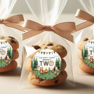 Pegatina Redonda Fiesta de Camping 2º Cumpleaños