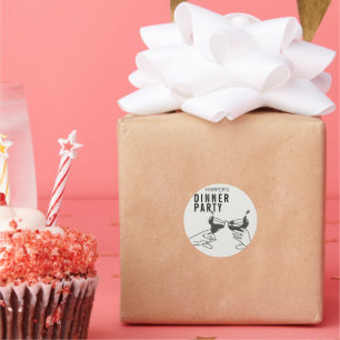 Pegatina Redonda Fiesta de cena de Ser y Retro Negro