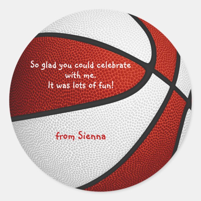 Pegatina Redonda fiesta de chicas rojos de baloncesto blanco gracia (Anverso)