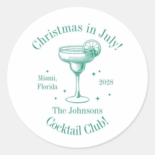 Pegatina Redonda Fiesta de Cóctel de Nombre de Familia de Navidad e (Anverso)