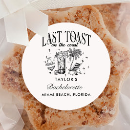 Pegatina Redonda Fiesta de cóctel moderna de soltera costera negra