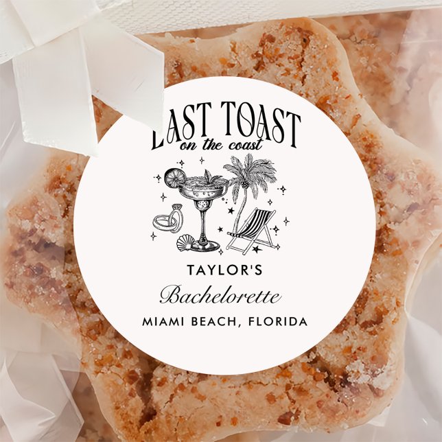 Pegatina Redonda Fiesta de cóctel moderna de soltera costera negra (Subido por el creador)