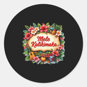 Pegatina Redonda Fiesta de cola hawaiana Mele Kalikimaka de Santa B