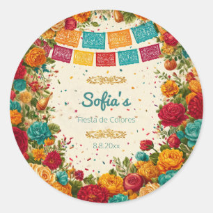 Pegatina Redonda Fiesta de Colores Quinceañera, personalizado