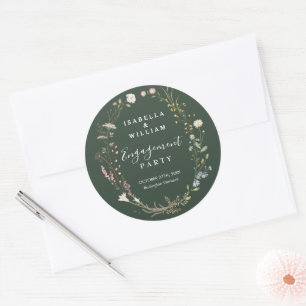 Pegatina Redonda Fiesta de compromiso de flores silvestres boho ver
