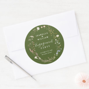 Pegatina Redonda Fiesta de compromiso de flores silvestres boho ver