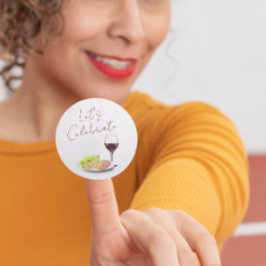 Pegatina Redonda Fiesta de compromiso de vino y charcutería