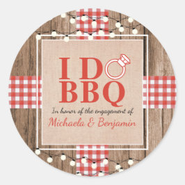Pegatina Redonda Fiesta de compromiso Rustic I Do BBQ para parejas