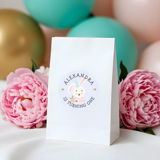 Pegatina Redonda Fiesta de Conejo Infantil Adorable (Cute Adorable Baby Rabbit Party Animal Classic Round Sticker)
