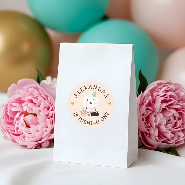 Pegatina Redonda Fiesta de Cordero Adorable Cuto Animal (Cute Adorable Lamb Party Animal Classic Round Sticker)