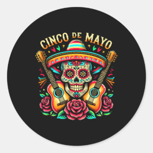 Pegatina Redonda Fiesta de cráneo mexicana 5 De Mayo Cinco De Mayo