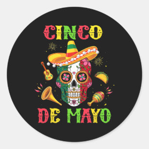 Pegatina Redonda Fiesta de Cráneos de Azúcar Mexicanos Cinco De May