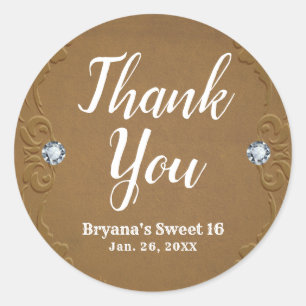 Pegatina Redonda Fiesta de cuero rústico occidental y diamantes