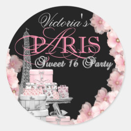 Pegatina Redonda Fiesta de cumpleaños 16 dulce París