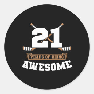 Pegatina Redonda Fiesta de Cumpleaños 21 Tema Deportes Hockey sobre