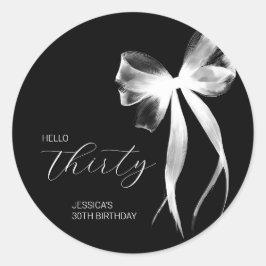 Pegatina Redonda Fiesta de cumpleaños 30 Girly White Script Thirty 