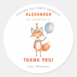 Pegatina Redonda Fiesta de cumpleaños 3 de Fox Pequeña