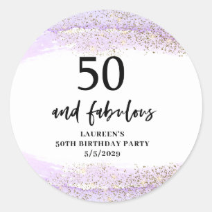 Pegatina Redonda Fiesta de cumpleaños 50 Purple Glitter Purple