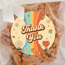 Pegatina Redonda Fiesta de cumpleaños 6° Retro Rainbow Groovy