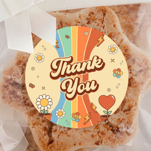 Pegatina Redonda Fiesta de cumpleaños 6° Retro Rainbow Groovy (Subido por el creador)